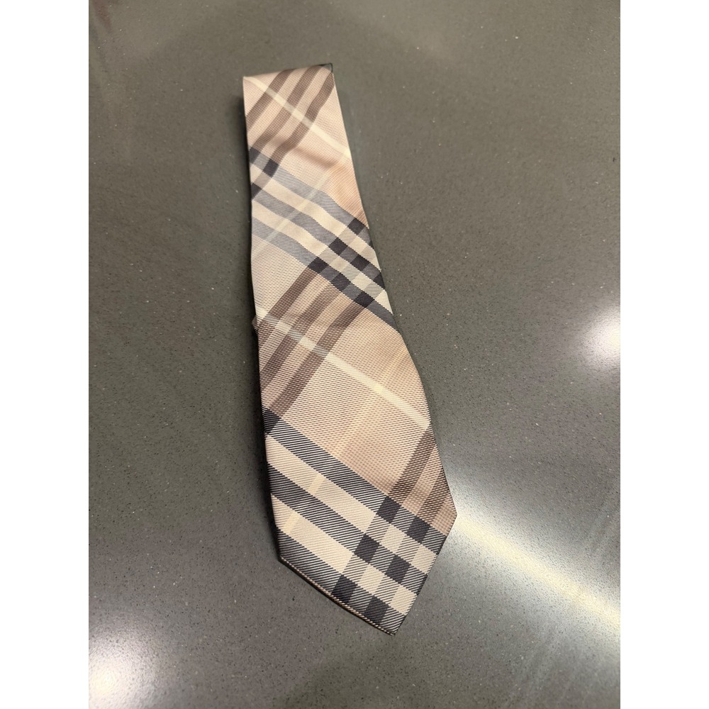 Burberry Silk Tie Mens OS Beige Plaid Nova Check Designer Luxury Formal